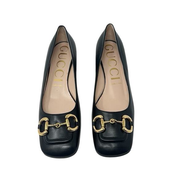 Gucci Baby Horsebit Leather Square Toe Block Heel Pumps Black Size 40 - Picture 1 of 10